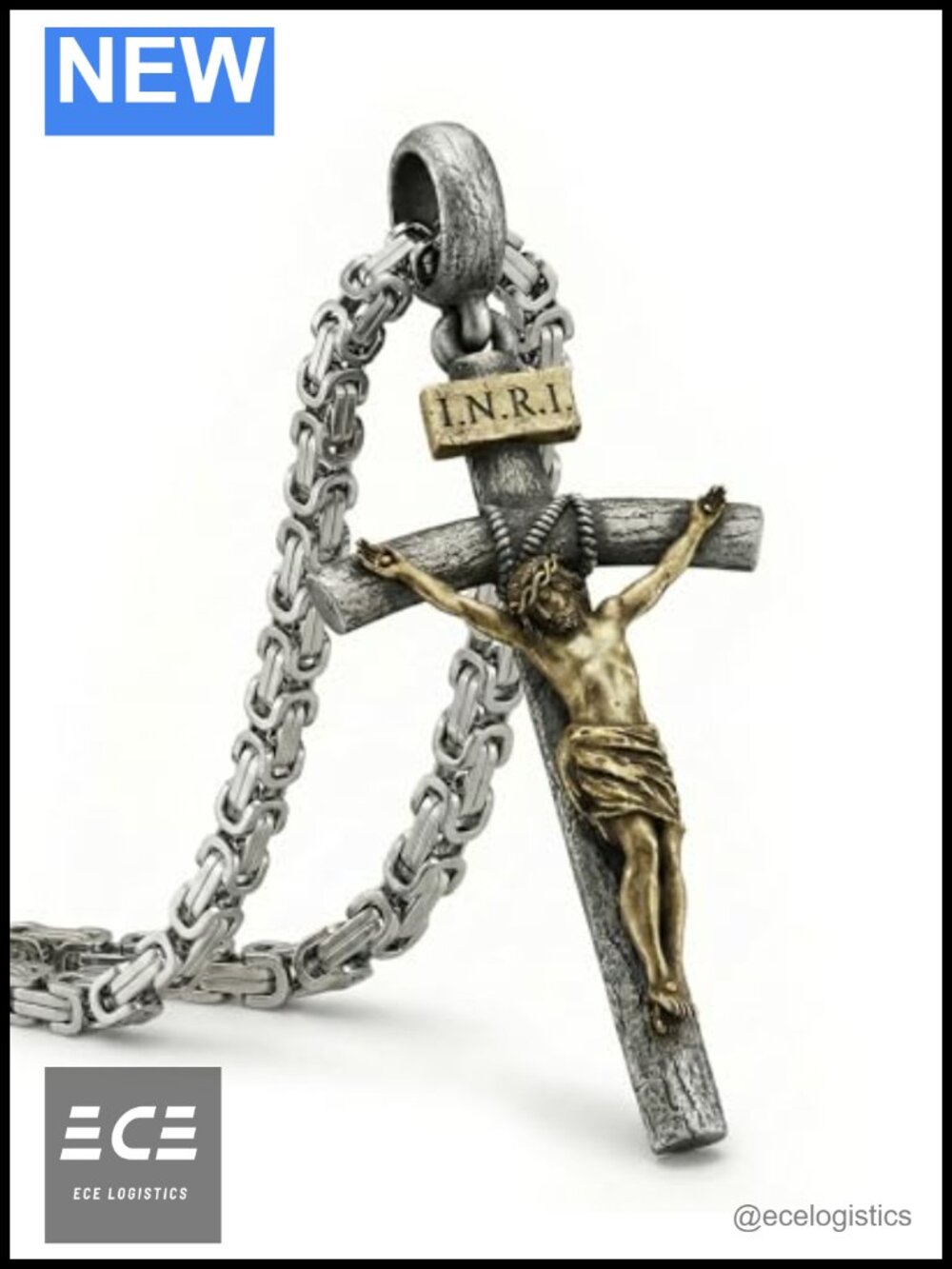 Catholic Crucifix Necklace Vintage Gold Silver Brass 30" Byzantine Chain